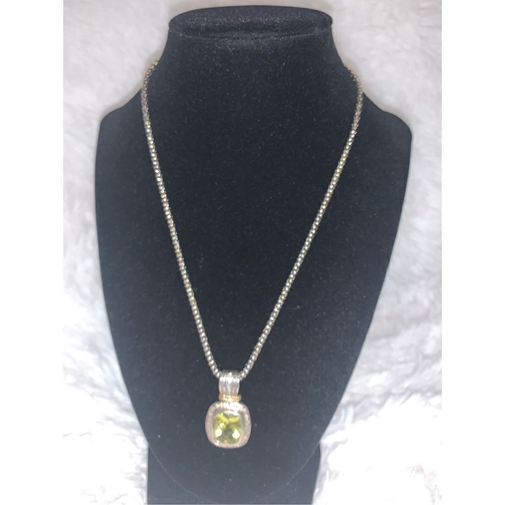 14k 925 Sadye L Vassil SLV Gemstone Pendant‎ Sterling Italy Necklace 18”